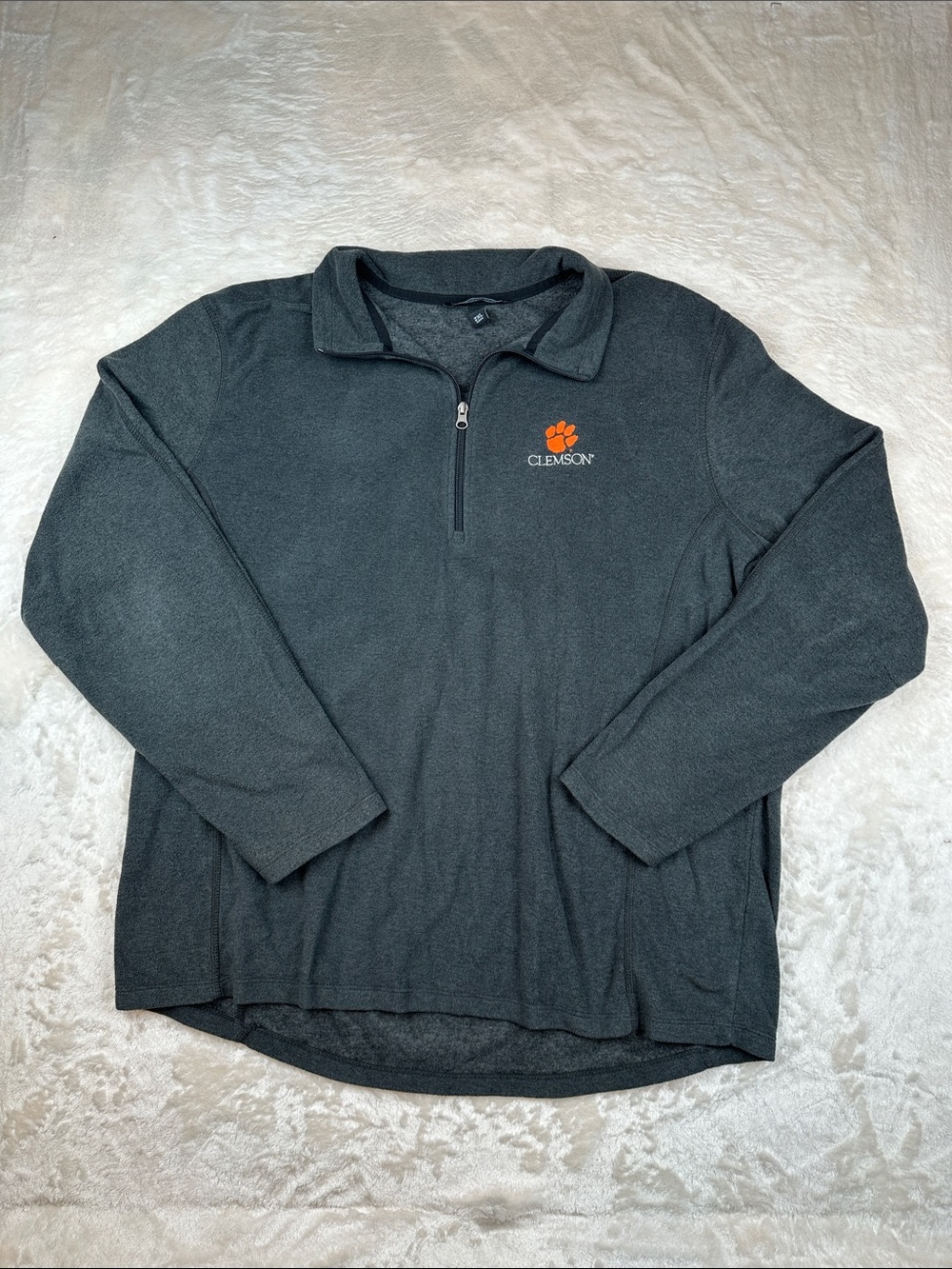 Port Authority Size 2XL Mens Dark Gray Clemson 1/4 Zip V-Neck Sweater | Football